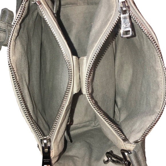 PRADA Canapa Bijoux 2-Way LT Grey Canvas Tote Bag Adorned with Crystals & Studs - Picture 8 of 17
